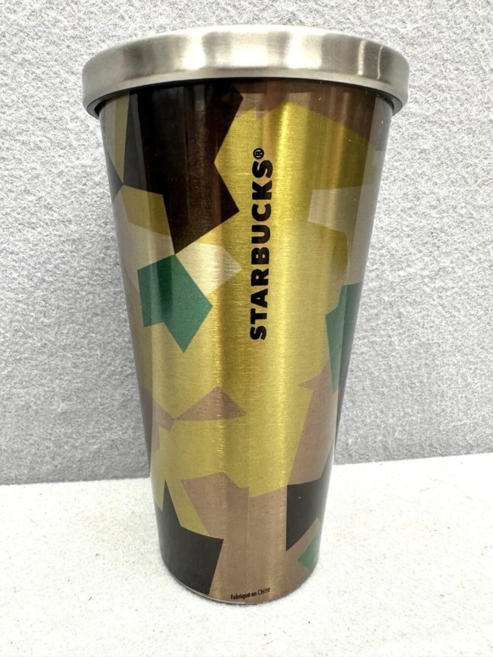 Starbucks 2014 Stainless Steel Travel Tumbler 16 oz Green Gold Geometric Coffee